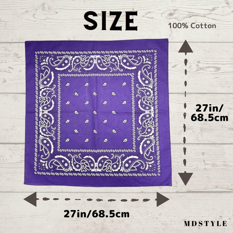 MD Style 3 PCS Extra Large Bandanas 27” x 27” 100% Cotton for Men & Women Paisley Handkerchief Headband Scarf Jumbo Bandana - Image 4
